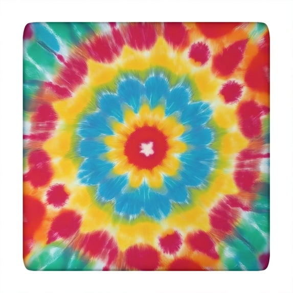 Colorful Tie Dye Flower Pattern Square Fitted Tablecloth with Elastic Edge,Square Table Cover,Washable Elastic Table Cover for Home Kitchen Party Decor 34"x34"