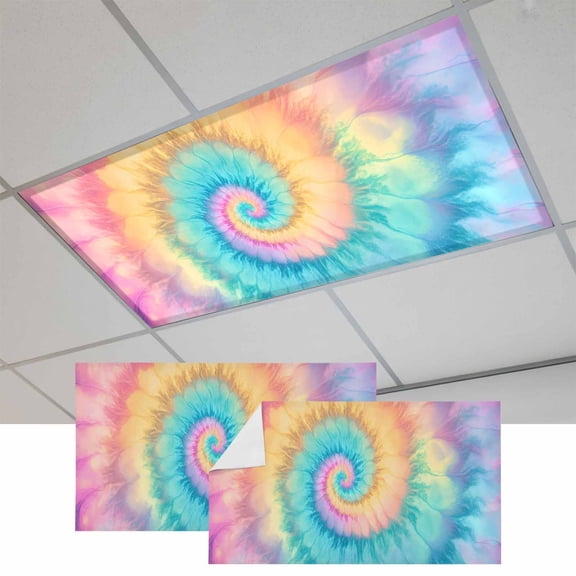 Colorful Tie Dye Fluorescent Light Covers, Rainbow Ombre Abstract Pattern Art Magnetic Light Covers for Ceiling Lights, Fluorescent Ceiling Shade Filters for Classroom Bedroom Office 4x2Ft x 2PCS
