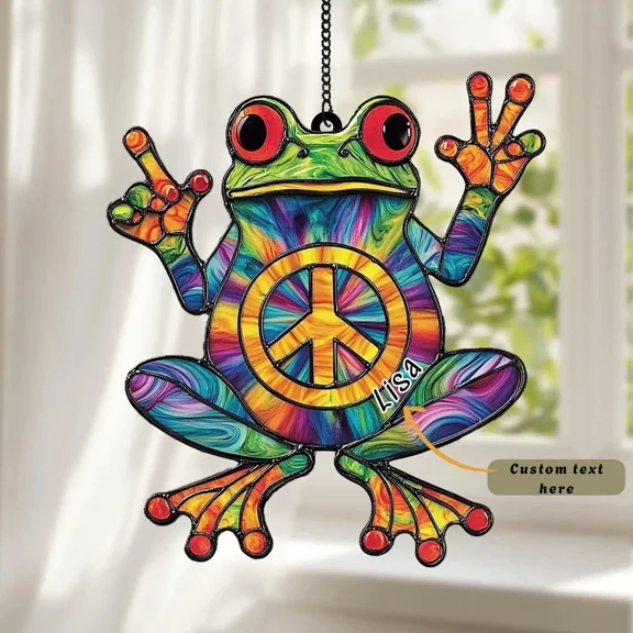 Colorful Tie Dye Frog Acrylic Suncatcher Peace Sign