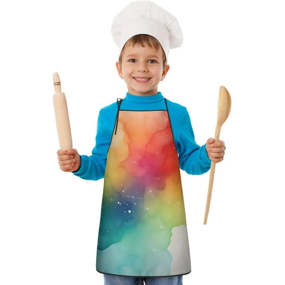 Colorful Tie Dye Ink Splash Pattern Kids Aprons for Girls and Boys,Adjustable Neck Strap Toddler Aprons for Kids Cooking Baking