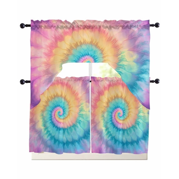 Colorful Tie Dye Kitchen Curtain and Valance Set 3 Pieces,Rod Pocket ...