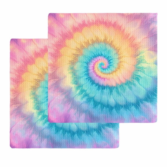 Colorful Tie Dye Kitchen Dish Towels for Drying Dishes Set of 2, Rainbow Ombre Abstract Pattern Art Waffle Weave Microfiber Hand Tea Bathroom Towels Quick Dry & Absorbent Towel 12x12