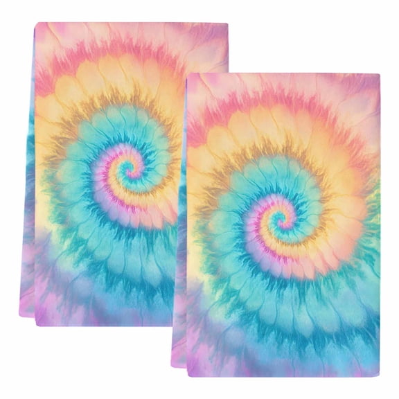 Colorful Tie Dye Kitchen Towels Set of 2, Rainbow Ombre Abstract Pattern Art Soft Microfiber Dish Towels, Absorbent Quick-Dry Washable Dishcloths for Kitchen Cleaning, Drying Dishes, 18x28 Inches