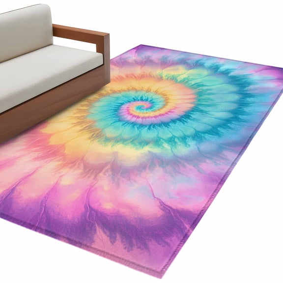 Colorful Tie Dye Large Area Rugs for Bedroom Living Room, Soft Non Slip Carpet Bedside Rug, Rainbow Ombre Abstract Pattern Art Rectangular Floor Cover Kitchen Accent Rug 3'x5' for Dining Room/Office