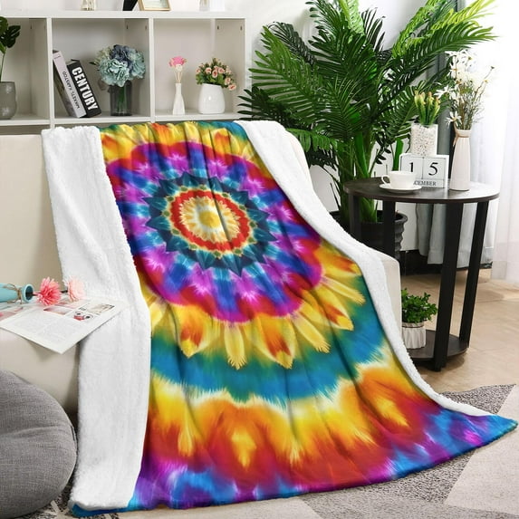 Colorful Tie Dye Layered Mandala Blanket,Comfortable Soft Lamb Wool Throw Blanket,All Season,Warm Lightweight Blankets for Sofa Bed Couch Living Room Chair,60"x80"