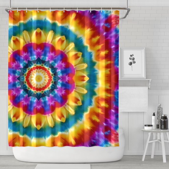 Colorful Tie Dye Layered Mandala Shower Curtain 84"x72" ,Bathroom Decorative Shower Curtains Set with 12 Hooks,Modern Waterproof Washable Shower Curtain