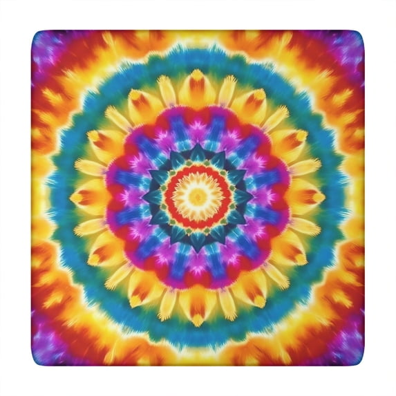 Colorful Tie Dye Layered Mandala Square Fitted Tablecloth with Elastic Edge,Square Table Cover,Washable Elastic Table Cover for Home Kitchen Party Decor 34"x34"