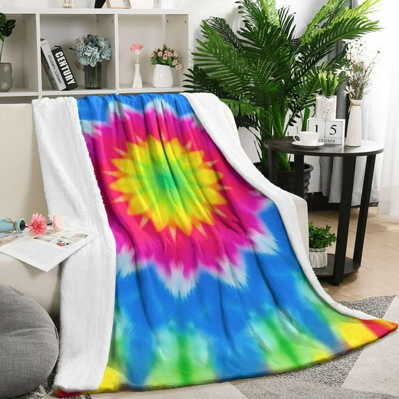 Colorful Tie Dye Lotus Pattern Blanket,Comfortable Soft Flannel Throw Blanket,All Season,Warm Lightweight Blankets for Sofa Bed Couch Living Room Chair,50"x60"
