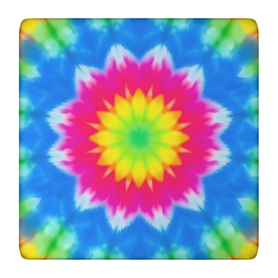 Colorful Tie Dye Lotus Pattern Square Fitted Tablecloth with Elastic Edge,Square Table Cover,Washable Elastic Table Cover for Home Kitchen Party Decor 36"x36"