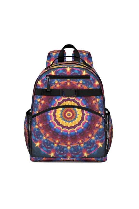 Colorful Tie Dye Luminous Mandala Pattern Backpack for School,Cute School Bag,Schoolbag with Adjustable Shoulder Straps & Padded Back,15.25"x11.5"x5.25"