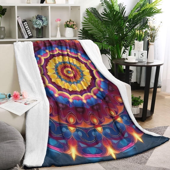 Colorful Tie Dye Luminous Mandala Pattern Blanket,Comfortable Soft Flannel Throw Blanket,All Season,Warm Lightweight Blankets for Sofa Bed Couch Living Room Chair,60"x80"