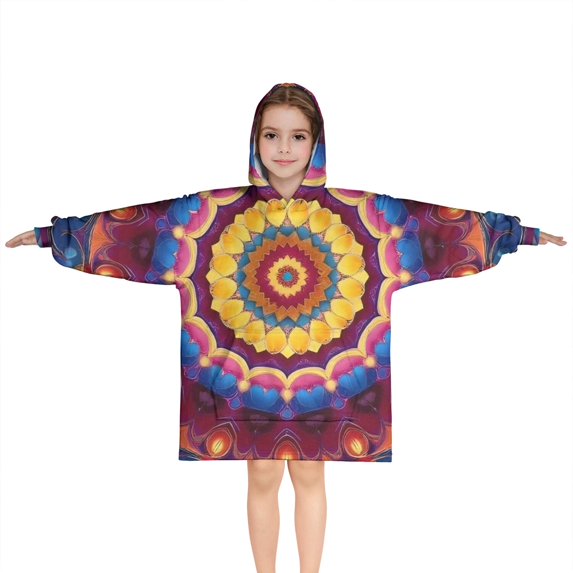 Colorful Tie Dye Luminous Mandala Pattern Blanket Hoodies for Kids 6-13YR Oversize Wearable Blanket Hoodies for Boys Girls Teens