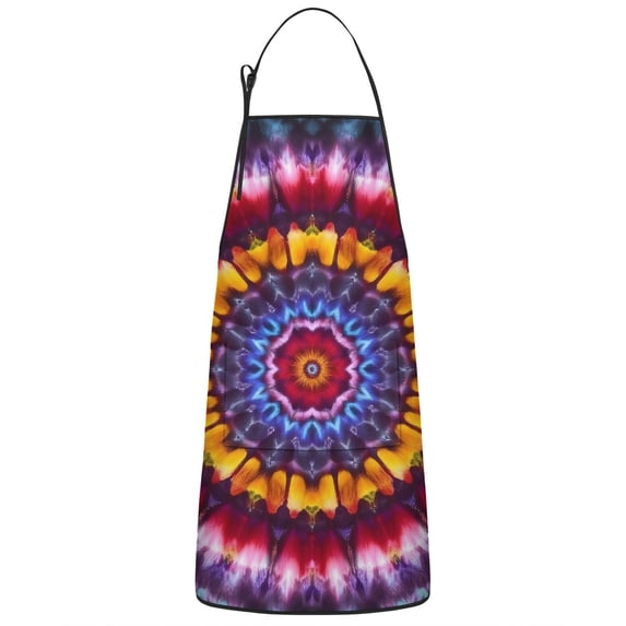 Colorful Tie Dye Mandala Pattern Apron-Garden Aprons for Women with Pockets-Cotton Linen Waterproof Kitchen Cooking Gardening Aprons Adjustable for Kitchen,Cooking,BBQ and Salon 33x27 Inch