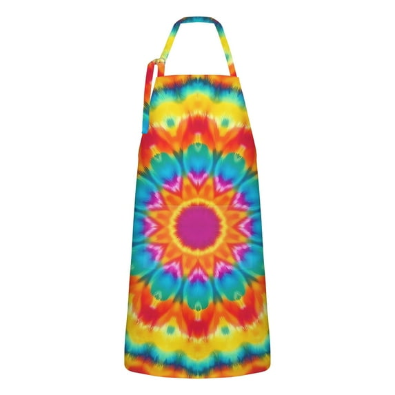 Colorful Tie Dye Mandala Pattern Apron-Garden Aprons for Women with Pockets-Cotton Linen Waterproof Kitchen Cooking Gardening Aprons Adjustable for Kitchen,Cooking,BBQ and Salon 33x27 Inch
