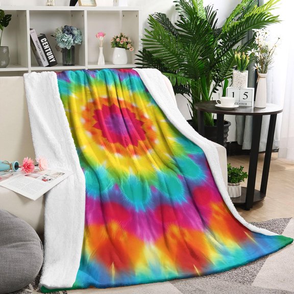 Colorful Tie Dye Mandala Pattern Blanket,Comfortable Soft Flannel Throw Blanket,All Season,Warm Lightweight Blankets for Sofa Bed Couch Living Room Chair,60"x80"