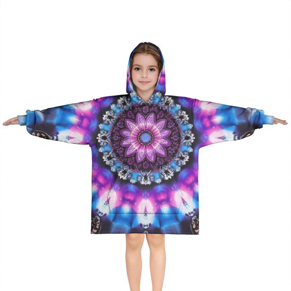 Colorful Tie Dye Mandala Pattern Blanket Hoodies for Kids 6-13YR Oversize Wearable Blanket Hoodies for Boys Girls Teens