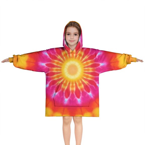 Colorful Tie Dye Mandala Pattern Blanket Hoodies for Kids 6-13YR Oversize Wearable Blanket Hoodies for Boys Girls Teens