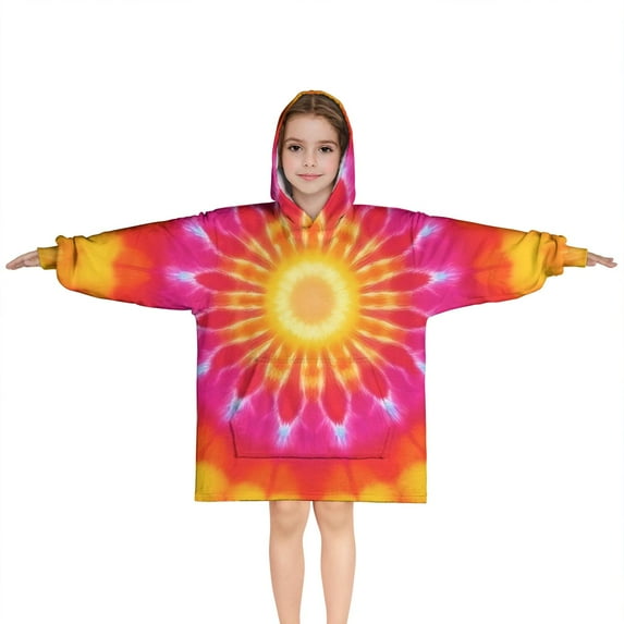 Colorful Tie Dye Mandala Pattern Blanket Hoodies for Kids 6-13YR Oversize Wearable Blanket Hoodies for Boys Girls Teens