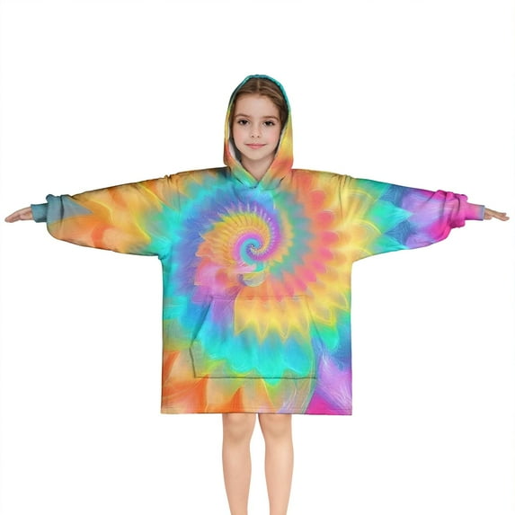 Colorful Tie Dye Mandala Pattern Blanket Hoodies for Kids 6-13YR Oversize Wearable Blanket Hoodies for Boys Girls Teens
