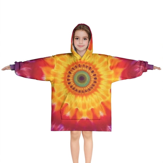Colorful Tie Dye Mandala Pattern Blanket Hoodies for Kids 6-13YR Oversize Wearable Blanket Hoodies for Boys Girls Teens