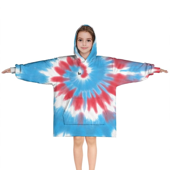 Colorful Tie Dye Mandala Pattern Blanket Hoodies for Kids 6-13YR Oversize Wearable Blanket Hoodies for Boys Girls Teens