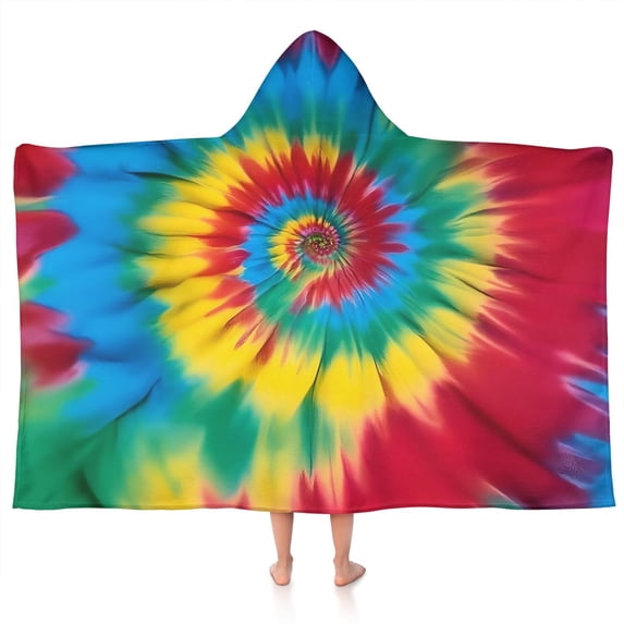Colorful Tie Dye Mandala Pattern Hooded Bath Towel,50"x30" for Ages 3 To 12 Kids, Quick Dry Lightweight Soft Microfiber Hood Beach Towel Cover Up for Kids