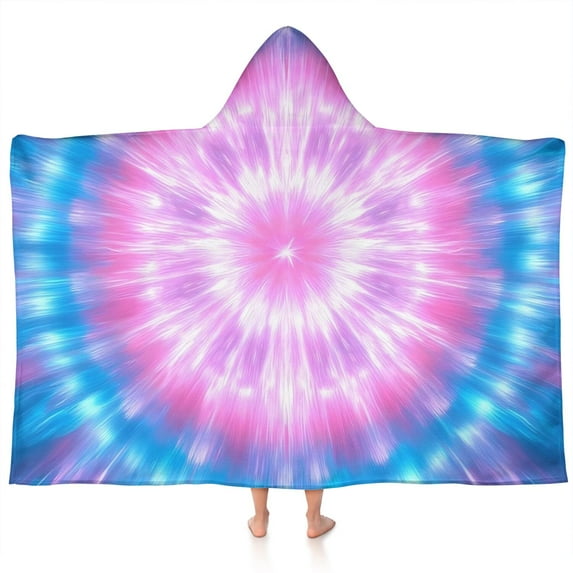 Colorful Tie Dye Mandala Pattern Hooded Bath Towel,60"x35" for Ages 3 To 12 Kids, Quick Dry Lightweight Soft Microfiber Hood Beach Towel Cover Up for Kids