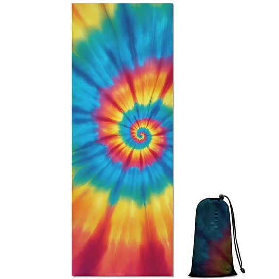 Colorful Tie Dye Mandala Pattern Hot Yoga Mat Towel Non Slip for Hot Yoga - Quick-Drying Yoga Mat Cover with 4 Corner Pockets with Travel Bag - Hot Yoga Towel Non Slip 74"x26"