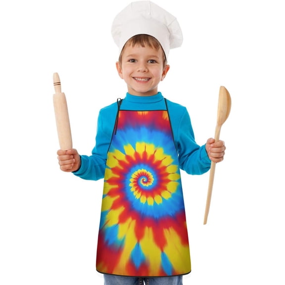 Colorful Tie Dye Mandala Pattern Kids Aprons for Girls and Boys,Adjustable Neck Strap Toddler Aprons for Kids Cooking Baking