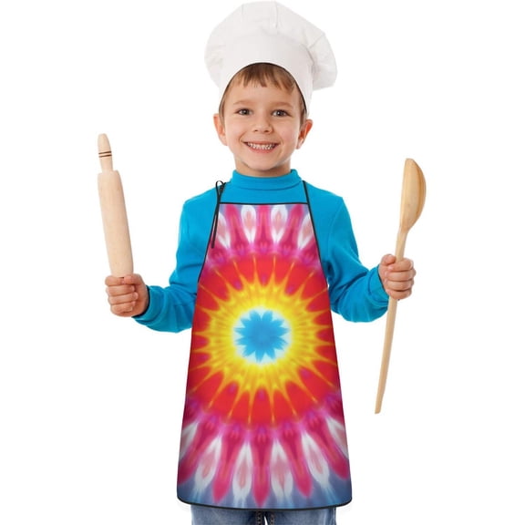 Colorful Tie Dye Mandala Pattern Kids Aprons for Girls and Boys,Adjustable Neck Strap Toddler Aprons for Kids Cooking Baking