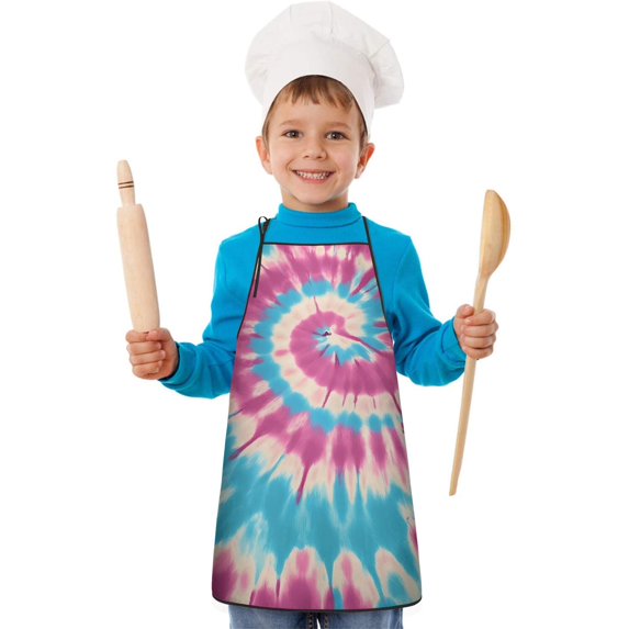 Colorful Tie Dye Mandala Pattern Kids Aprons for Girls and Boys,Adjustable Neck Strap Toddler Aprons for Kids Cooking Baking