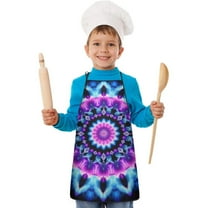 Colorful Tie Dye Mandala Pattern Kids Aprons for Girls and Boys,Adjustable Neck Strap Toddler Aprons for Kids Cooking Baking