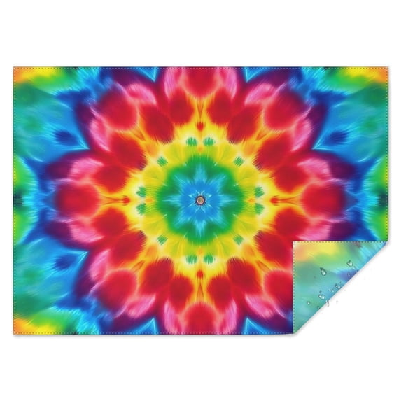 Colorful Tie Dye Mandala Pattern Rectangle Tablecloth 60"x84",Waterproof Polyester Rectangle Table Cloth, Wipeable Spillproof Polyester Tablecloth for Dining, Camping, Indoor and Outdoor