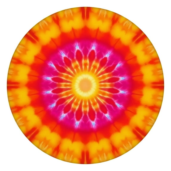 Colorful Tie Dye Mandala Pattern Round Fitted Tablecloth with Elastic Edge,Dining Table Cover Waterproof,Outdoor Round Tablecloth for Camping,Dining,Indoor and Outdoor