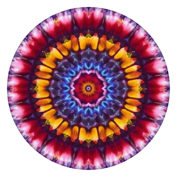 Colorful Tie Dye Mandala Pattern Round Fitted Tablecloth with Elastic Edge,Dining Table Cover Waterproof,Outdoor Round Tablecloth for Camping,Dining,Indoor and Outdoor