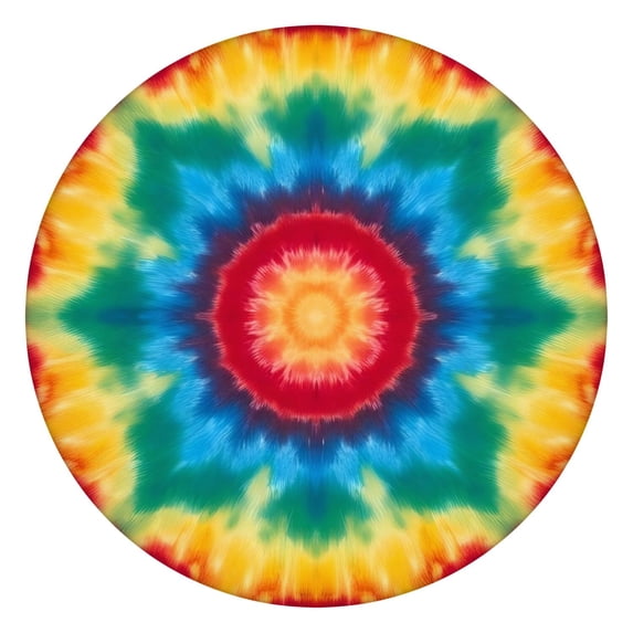 Colorful Tie Dye Mandala Pattern Round Fitted Tablecloth with Elastic Edge,Dining Table Cover Waterproof,Outdoor Round Tablecloth for Camping,Dining,Indoor and Outdoor