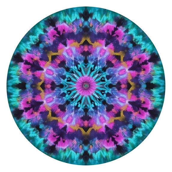 Colorful Tie Dye Mandala Pattern Round Fitted Tablecloth with Elastic Edge,Dining Table Cover Waterproof,Outdoor Round Tablecloth for Camping,Dining,Indoor and Outdoor
