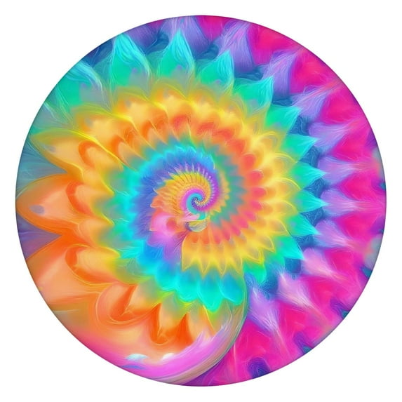 Colorful Tie Dye Mandala Pattern Round Fitted Tablecloth with Elastic Edge,Dining Table Cover Waterproof,Outdoor Round Tablecloth for Camping,Dining,Indoor and Outdoor
