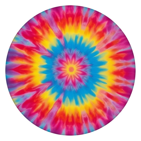 Colorful Tie Dye Mandala Pattern Round Fitted Tablecloth with Elastic Edge,Dining Table Cover Waterproof,Outdoor Round Tablecloth for Camping,Dining,Indoor and Outdoor
