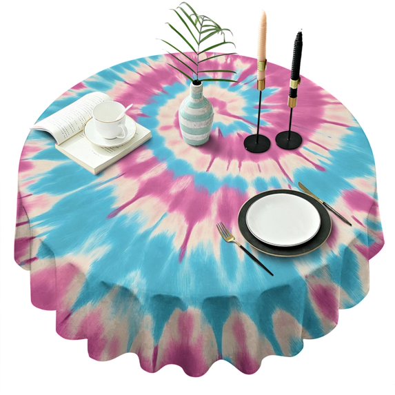 Colorful Tie Dye Mandala Pattern Round Tablecloth 60"x60",Wrinkle Wipeable Table Cloth for Kitchen Dining Room Picnic Patio Party