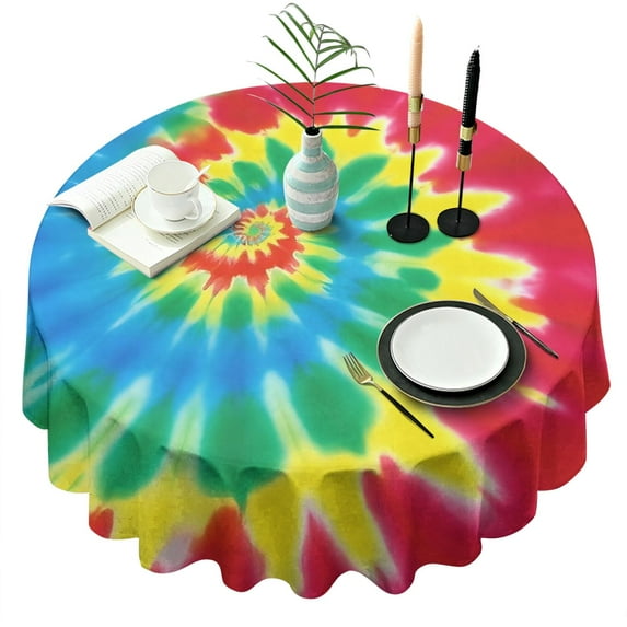 Colorful Tie Dye Mandala Pattern Round Tablecloth 60"x60",Wrinkle Wipeable Table Cloth for Kitchen Dining Room Picnic Patio Party