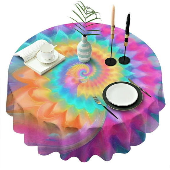 Colorful Tie Dye Mandala Pattern Round Tablecloth 60"x60",Wrinkle Wipeable Table Cloth for Kitchen Dining Room Picnic Patio Party