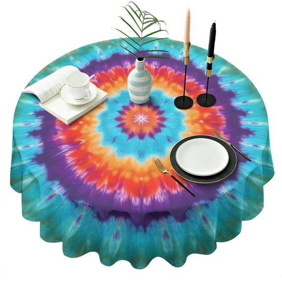 Colorful Tie Dye Mandala Pattern Round Tablecloth 60"x60",Wrinkle Wipeable Table Cloth for Kitchen Dining Room Picnic Patio Party