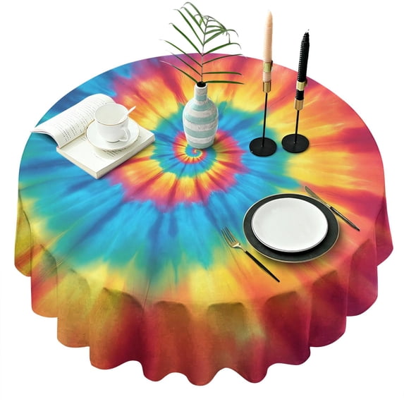 Colorful Tie Dye Mandala Pattern Round Tablecloth 60"x60",Wrinkle Wipeable Table Cloth for Kitchen Dining Room Picnic Patio Party