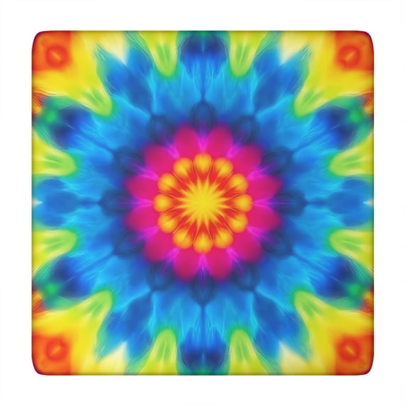 Colorful Tie Dye Mandala Pattern Square Fitted Tablecloth with Elastic Edge,Square Table Cover,Washable Elastic Table Cover for Home Kitchen Party Decor 34"x34"