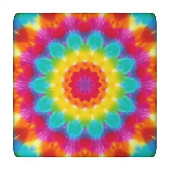 Colorful Tie Dye Mandala Pattern Square Fitted Tablecloth with Elastic Edge,Square Table Cover,Washable Elastic Table Cover for Home Kitchen Party Decor 34"x34"