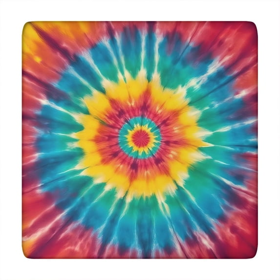 Colorful Tie Dye Mandala Pattern Square Fitted Tablecloth with Elastic Edge,Square Table Cover,Washable Elastic Table Cover for Home Kitchen Party Decor 34"x34"