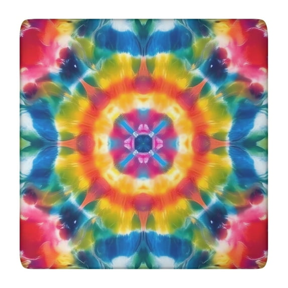 Colorful Tie Dye Mandala Pattern Square Fitted Tablecloth with Elastic Edge,Square Table Cover,Washable Elastic Table Cover for Home Kitchen Party Decor 36"x36"