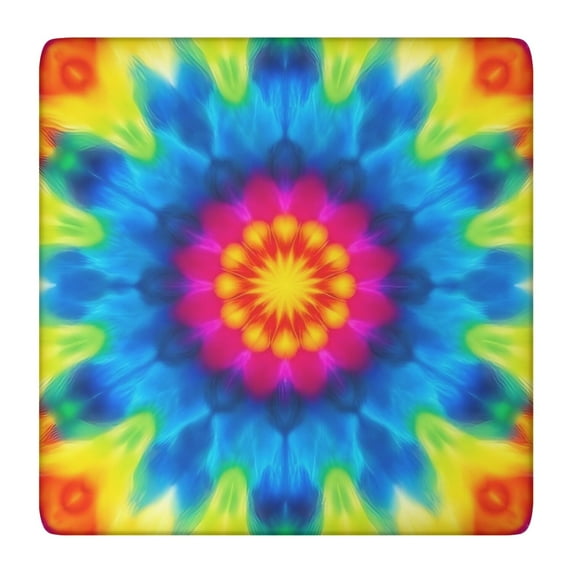 Colorful Tie Dye Mandala Pattern Square Fitted Tablecloth with Elastic Edge,Square Table Cover,Washable Elastic Table Cover for Home Kitchen Party Decor 36"x36"