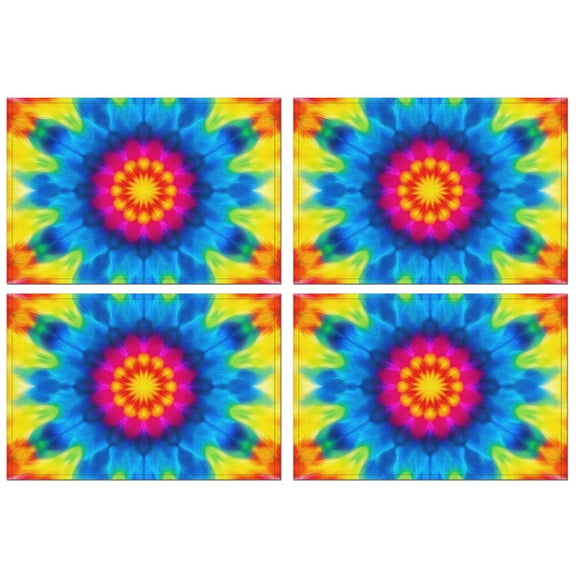 Colorful Tie Dye Mandala Pattern Summer Placemats Table Placemats Set Of 4-Linen Kitchen Washable Placemats Table Mats 11.8"x17.7" Non-Slip Heat Resistant